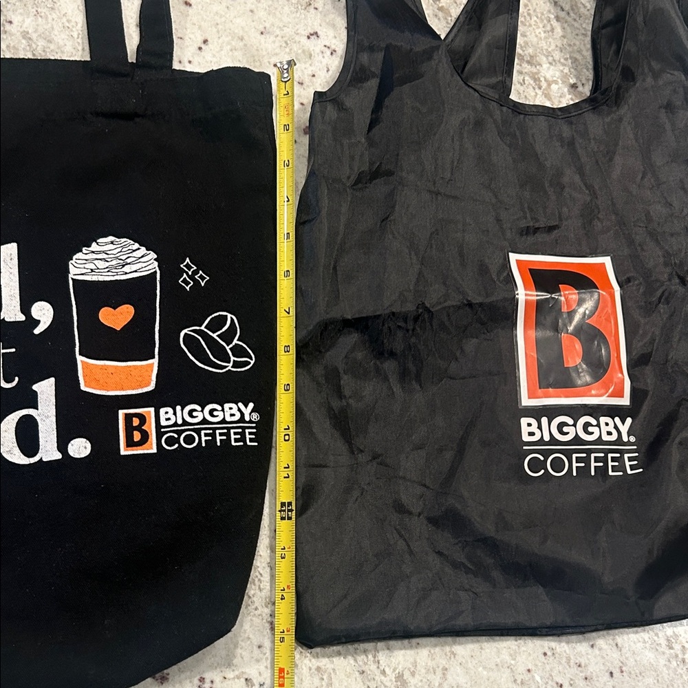 Biggby Coffee Black Tote canvas reusable Bags black and orange tired but wired - Picture 4 of 7